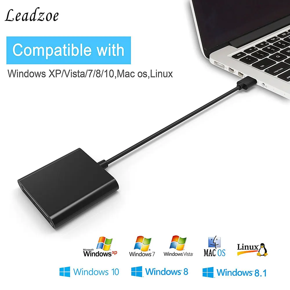 Leadzoe Алюминий USB 3,0 Портативный кард-ридер с 3 отделениями флэш-памяти кард-ридер для CF/SD/TF/микро SD/MD/MMC/SDHC/SDXC флэш-карты