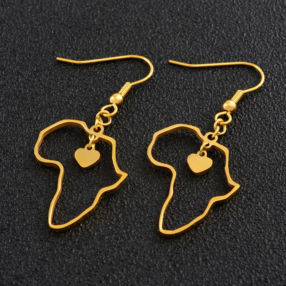 Gold Color Africa Map Earrings for Women Girls in Heart Trendy Jewelry African Maps #J0576 | Украшения и аксессуары