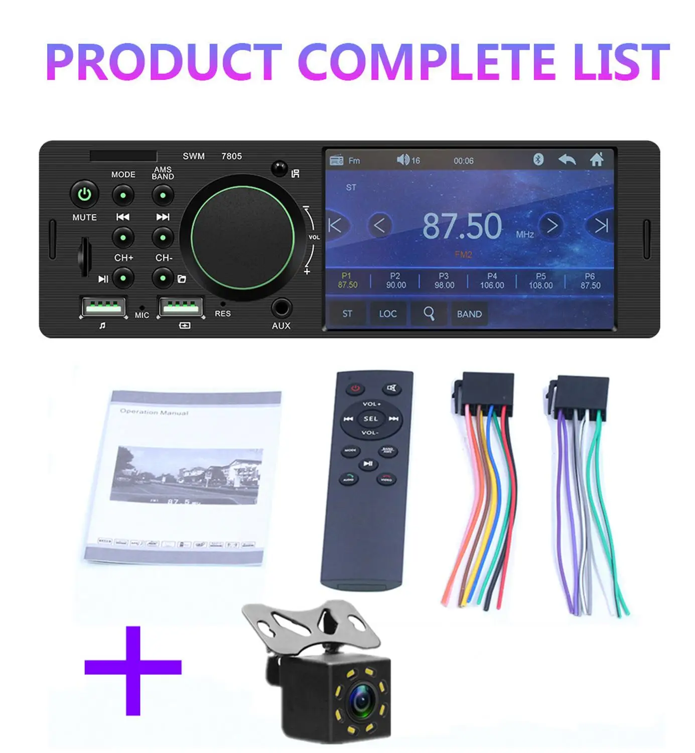 H-7805-8LED 1 Din 4,1 дюймов Автомобильный Радио fm-плеер Авторадио Bluetooth громкая связь Поддержка камеры заднего вида автомобиля стерео MP5 TF/USB/AUX пульт дистанционного управления - Цвет: H-7805-8LED