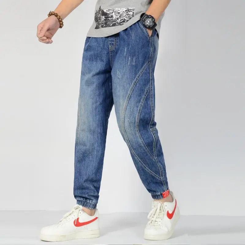 Для мужчин синие джинсы свободного кроя в стиле хип хоп свободные с дырками на