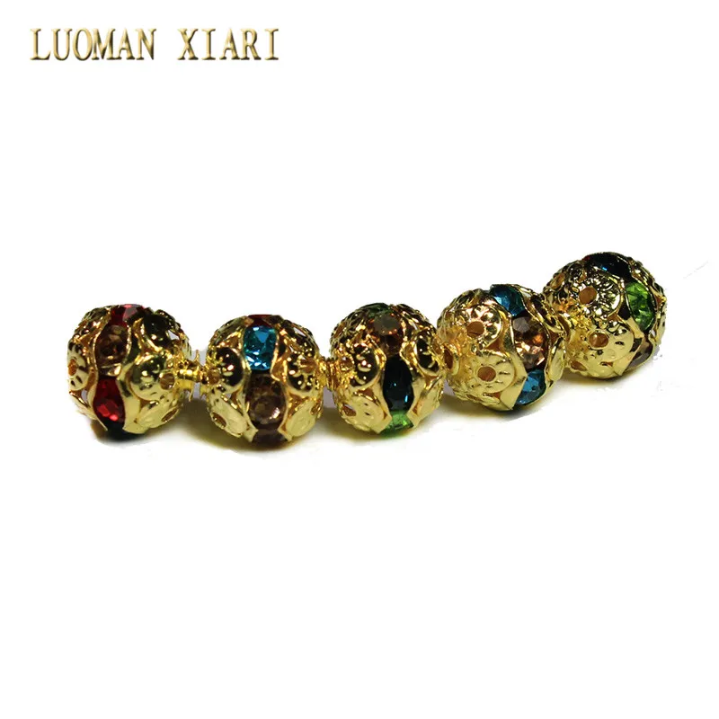 mix color golden 20/50 шт 8 мм сплавы круглые шарики разделители бусины золотые Серебристые Стразы для самостоятельного изготовления ювелирных изделий браслет - Цвет: mix color golden
