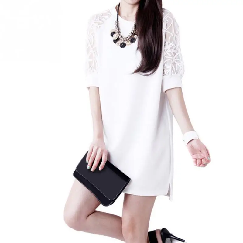 Для женщин летнее платье с кружевами для девочек модные середине рукава