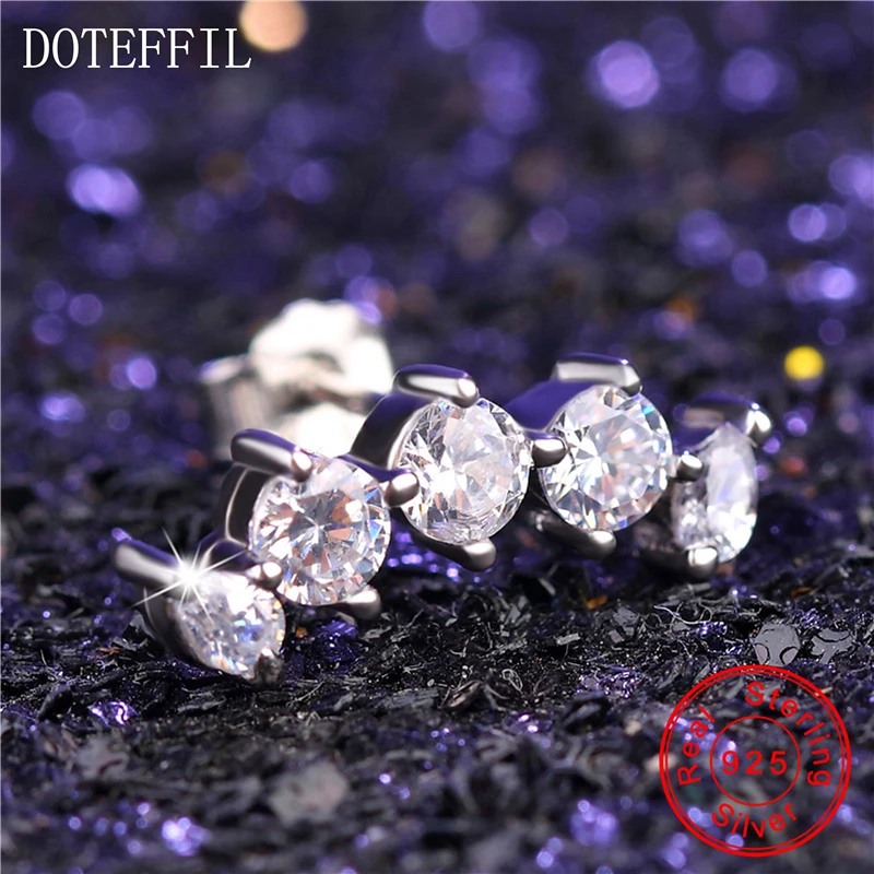 Женские серьги-гвоздики из серебра 925 пробы с фианитами | Украшения и аксессуары