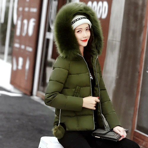 army green Короткие женские базовые куртки Уличная теплая Повседневная Женская куртка из хлопка с капюшоном зимняя женская куртка Пальто Верхняя одежда DR114 - Цвет: army green