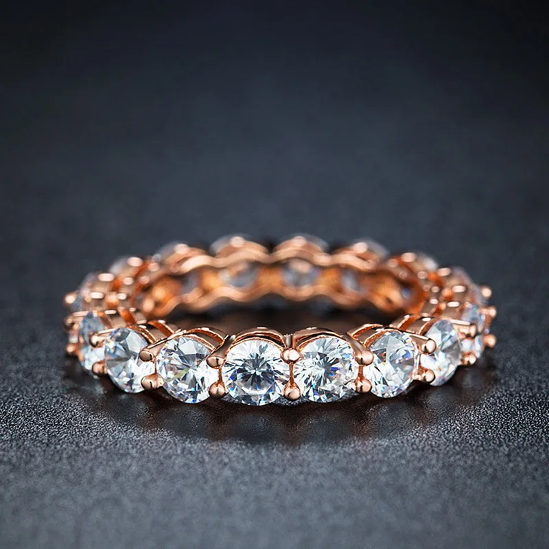 FUNIQUE Rose Gold Rhinestone Rings For Women Circle Shining Zircon Wedding Engagement Ring Copper Women's Gift Jewelry | Украшения и