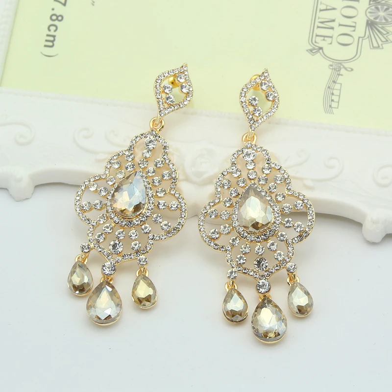 Мода Большое Заявление Серьги Для Женщин Роскошные Rhinestone Цветок Кисточкой