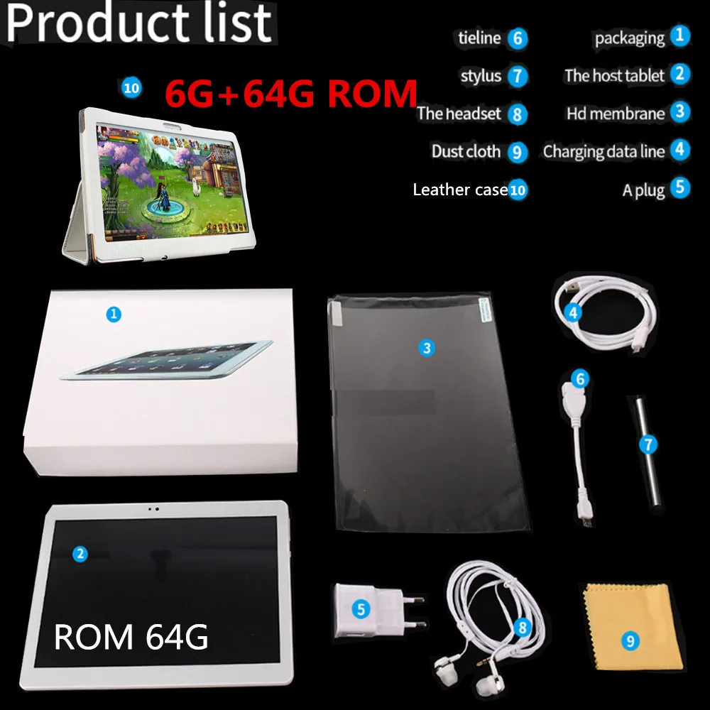 64G add case Планшетный ПК 10 дюймов Octa Core 6 ГБ Оперативная память 64 Гб Встроенная память Android 9,0 Wi-Fi, Bluetooth, Dual SIM карты 3g 4G планшеты LTE 10,1 - Комплект: 64G add case