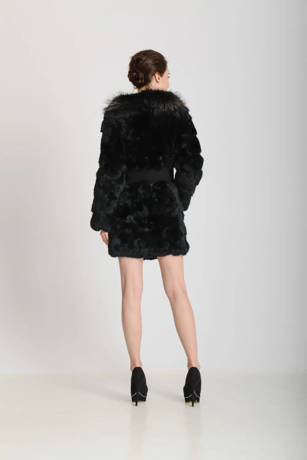 Luxury Genuine Thick Rabbit Fur Coat with 100% Real Fox Collar Warm Winter Long Jacket Factory Wholesale Overcoat KAH268 | Женская