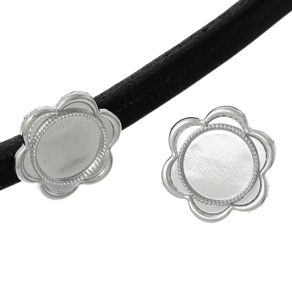 Slider Beads Flower Silver Tone(Fits 10mmx6mm Cord)Cabochon Settings(Fits 16mm)About 27mm(1 1/8&quot)x 25mm(1&quot) 5 PCs 2015 new |