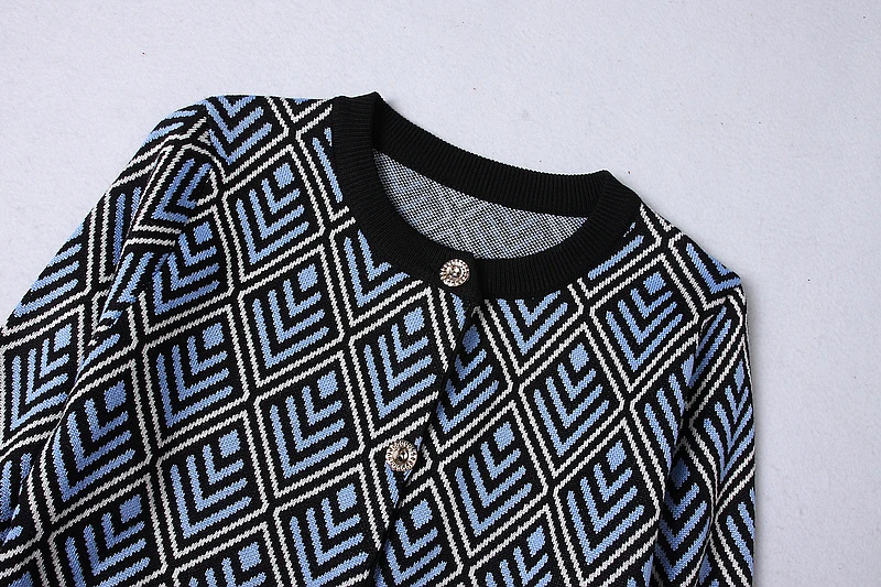 [ALPHALMODA] OL Элегантные комплекты одежды, зимние однобортные кардиганы с геометрическим узором и длинными рукавами, юбки, вязаные комплекты