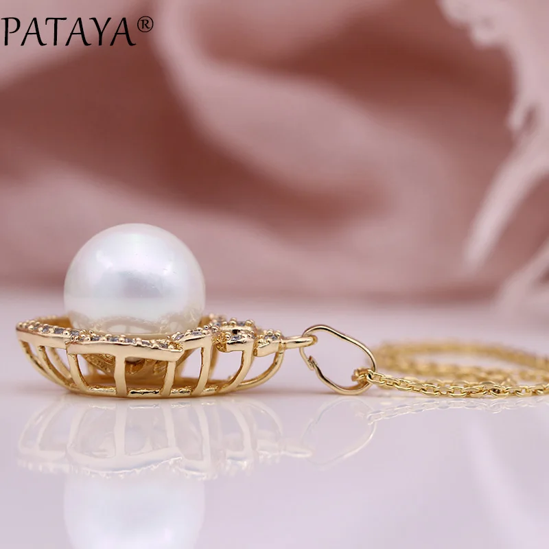 PATAYA, новинка, лепестковая оболочка, жемчуг, полые, Большие Подвески, 585, розовое золото, натуральный циркон, Длинные ожерелья для женщин, роскошные, изысканные, модные ювелирные изделия