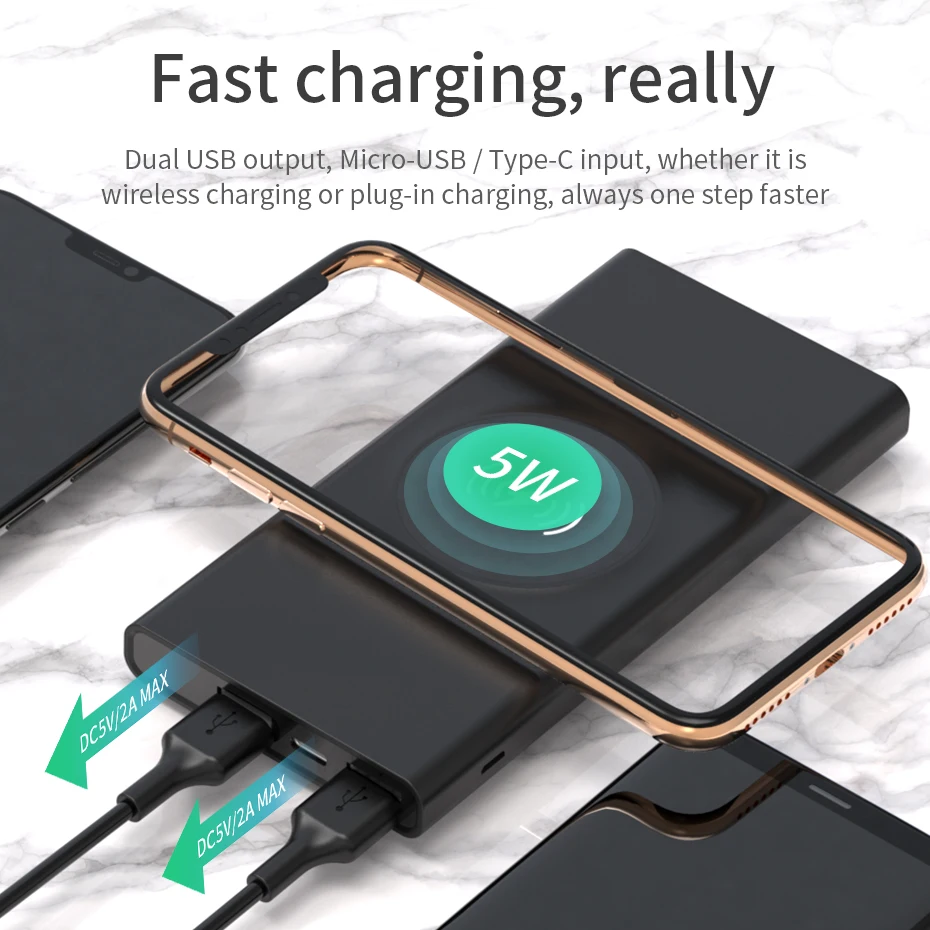 НОСО 10000 мАч QI Беспроводное зарядное устройство power Bank Dual USB с цифровым дисплеем внешний аккумулятор power bank для iphone 8 X XS Max XR
