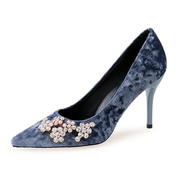 Blue Pumps Брендовые женские туфли-лодочки; туфли на высоком каблуке; женские свадебные туфли с острым носком и цветочным узором; женская обувь на каблуке; сезон весна-осень; большие размеры - Цвет: Blue Pumps