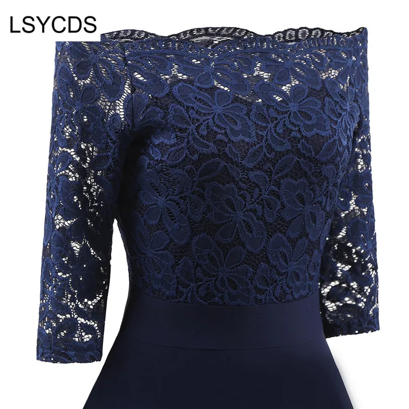 LSYCDS, новинка, женское платье, сексуальное, половина рукава, вырез лодочкой, халат, Ретро стиль, повседневные, вечерние, рокабилли, 50s 60 s, кружевное женское платье
