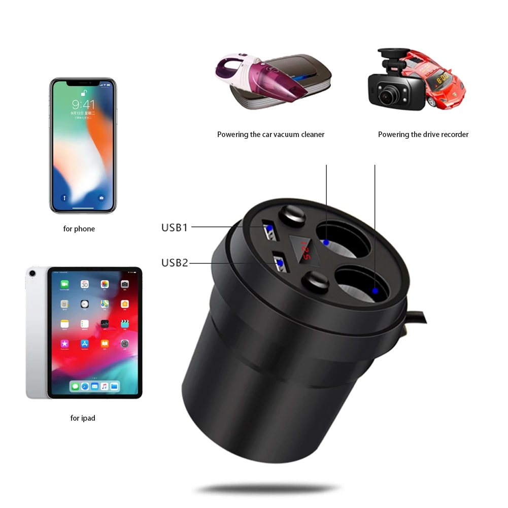 AZiMiYO Dual USB Автомобильное зарядное устройство для Xiaomi iPhone автомобильное зарядное устройство с 2 гнездами прикуривателя для gps DVR зарядное устройство