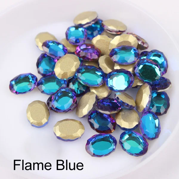 Flame Blue Зеркальная поверхность, не требующей горячей фиксации Стразы овальной формы 6x8 мм 30/100 шт./упак. для художественного оформления ногтей, ручная работа аксессуары свадебное платье для девочки ясельного возраста и сумка-чехол для нейл-арта - Цвет: Flame Blue