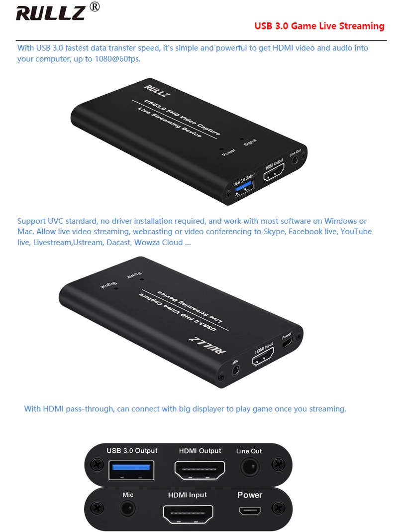 1080P 60fps HDMI к USB 3,0 устройство для видеозахвата устройство для записи в режиме реального времени коробка адаптер с микрофоном линейный выход HDMI Передача к телевизору