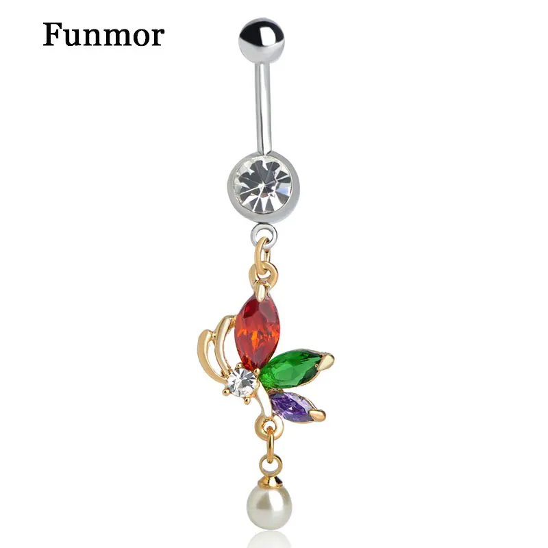 Funmor Exquisite Butterfly Shape Navel Button Rings Crystal Body Jewelry Women Girls Summer Club Bikini Decoration Accessories | Украшения
