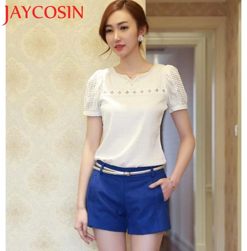 2017 Marketing Hot 1 PC Lady Women Lace Short Sleeve Shirt V Neck Doll Chiffon Blouse Tops En Mousseline Drop Shipping 711 |