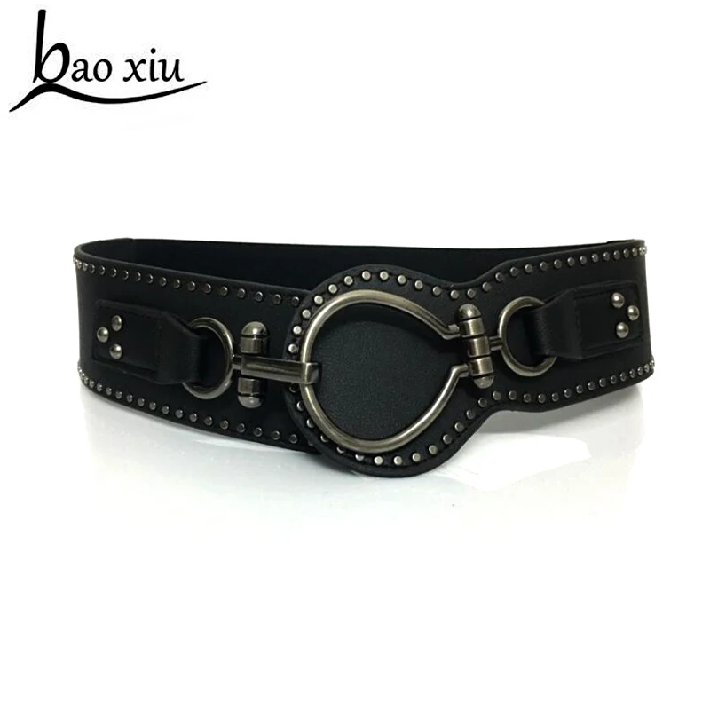 New Big metal rivet belt women Round rivets Spike sequins belt punk Simple decorative waistband elastic belt for female