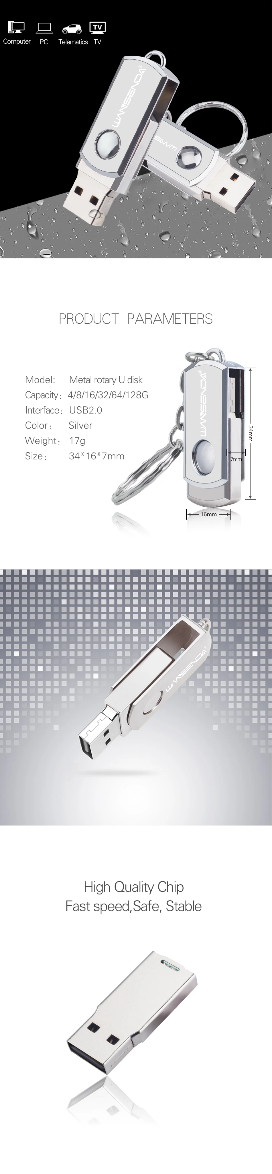 Новинка WANSENDA флеш-диск USB 2,0 Вращающаяся ручка-накопитель 8 ГБ 16 ГБ 32 ГБ 64 Гб карта памяти 128 ГБ Флешка с кольцом для ключей