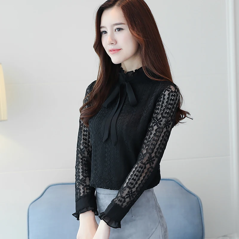 2018 Осень с длинными рукавами кружевная блузка рубашка для женщин лучшие блузы на