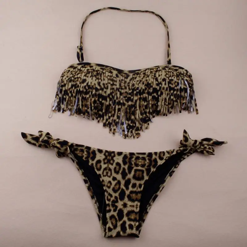 Сексуальный купальник с кисточками женский 2019 Леопардовый принт стринги бикини