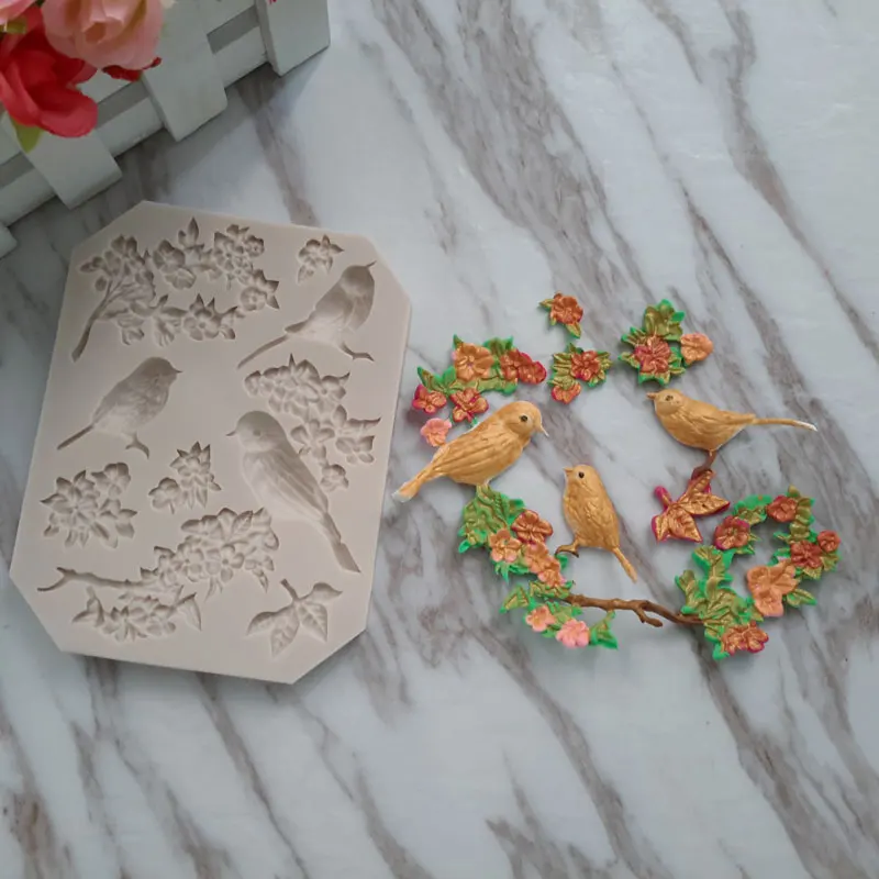 Силиконовая форма для украшения тортов стебли розы птицы и цветы|silicone mold|gumpaste