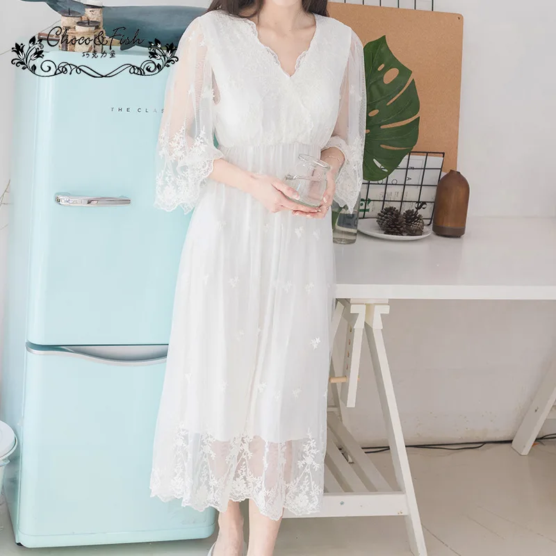 Лето Французский дворец беременных для женщин принцесса сна платье кружево