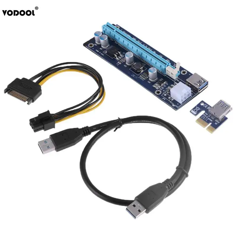VODOOL 6Pin PCIE PCI E Express Riser Card 1X к 16X USB 3 0 конвертер кабель адаптер SATA для майнинга
