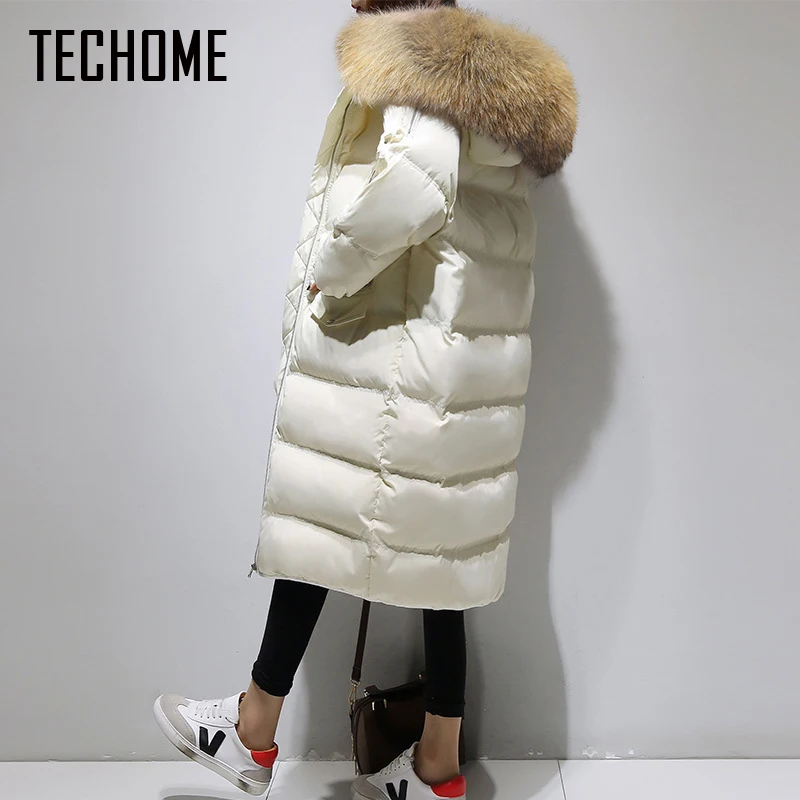 Женский пуховик на молнии длинная свободная парка с капюшоном и меховым