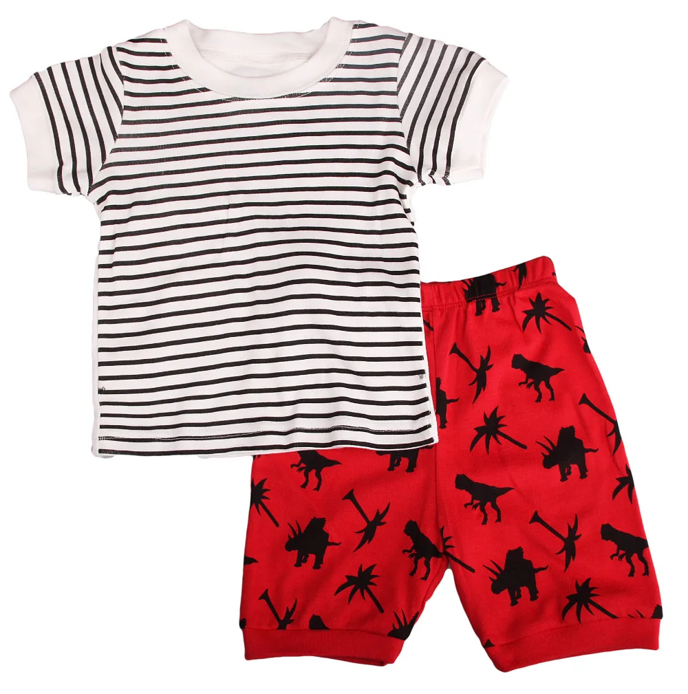 Babytree Маленькие дети короткий рукав пижамы набор мультфильм полоса динозавр для