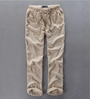 deep khaki Весенние и летние мужские модные брендовые хлопковые льняные свободные штаны в китайском стиле, мужские повседневные простые тонкие белые прямые брюки - Цвет: deep khaki