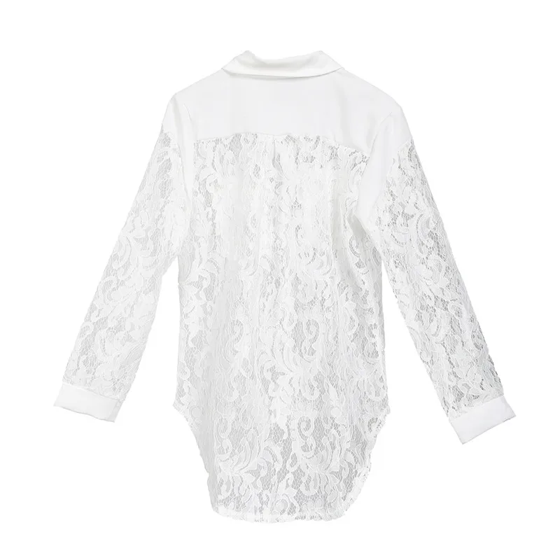 Женская кружевная блузка с длинным рукавом Повседневная Свободная цветочным
