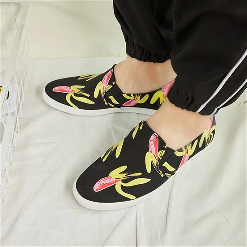 

Лоферы Sepatu мужские без шнуровки, повседневные холщовые кроссовки с граффити, модная обувь на плоской подошве, черные, белые