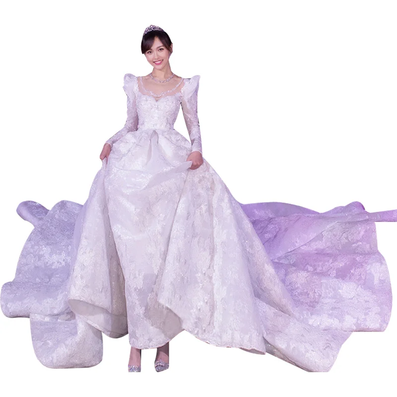 

Luxury Wedding Dress 2020 Lace Bridal Gown Backless Formal Dress Puff Sleeve Bridal Dress Vestido De Noiva