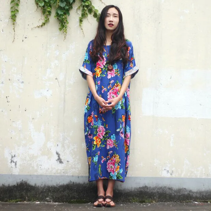 Women Summer Dress 2017 New Fashion Cotton Linen Vintage Flower Print Plus Size Loose | Женская одежда