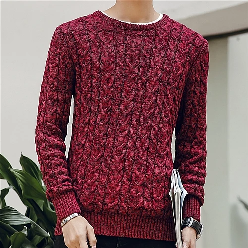 Burgundy(hongse) Новые мужские свитера Модный зимний свитер с круглым вырезом Мужской пуловер с длинным рукавом Повседневный мужской джемпер модная одежда - Цвет: Burgundy(hongse)