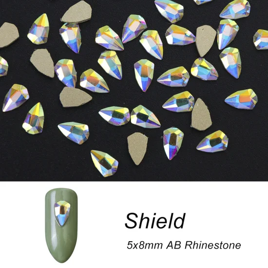 Shield 5x8mm Полная красота 10 шт. Кристальные блестящие 3D Стразы для дизайна ногтей AB Красочные конский глаз/капля/Футбол/алмаз DIY Декор Подвески CH532-1 - Цвет: Shield 5x8mm