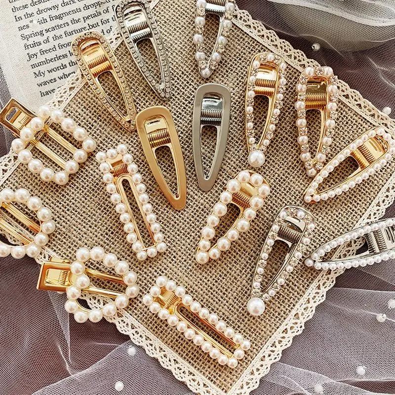 

Fashion Pearl Hair Clip Geometric Rectangle Water Drop Hairpins Metal Gold Color Hair Styling Accessories