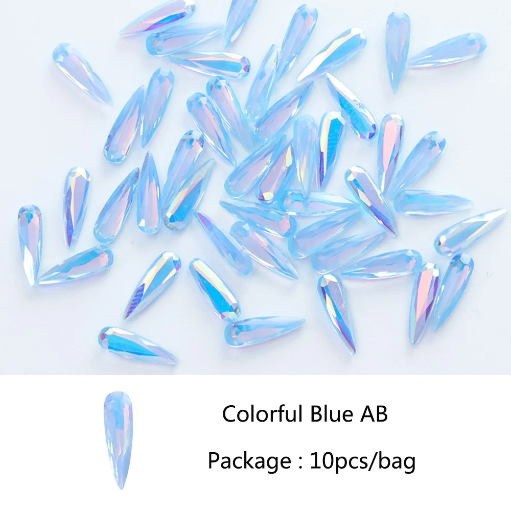 Colorful Blue AB 10 шт. кристалл ногтей горный хрусталь 3D длинная водяная капля AB цвет опал белок Драгоценный Камень Стразы для ногтевого дизайна украшения аксессуары для маникюра LA812 - Цвет: Colorful Blue AB