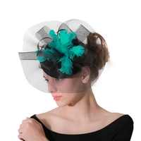 green feather flowers fascinators women wedding accessories hair clip lady cocktail church headwear decoration black party hats