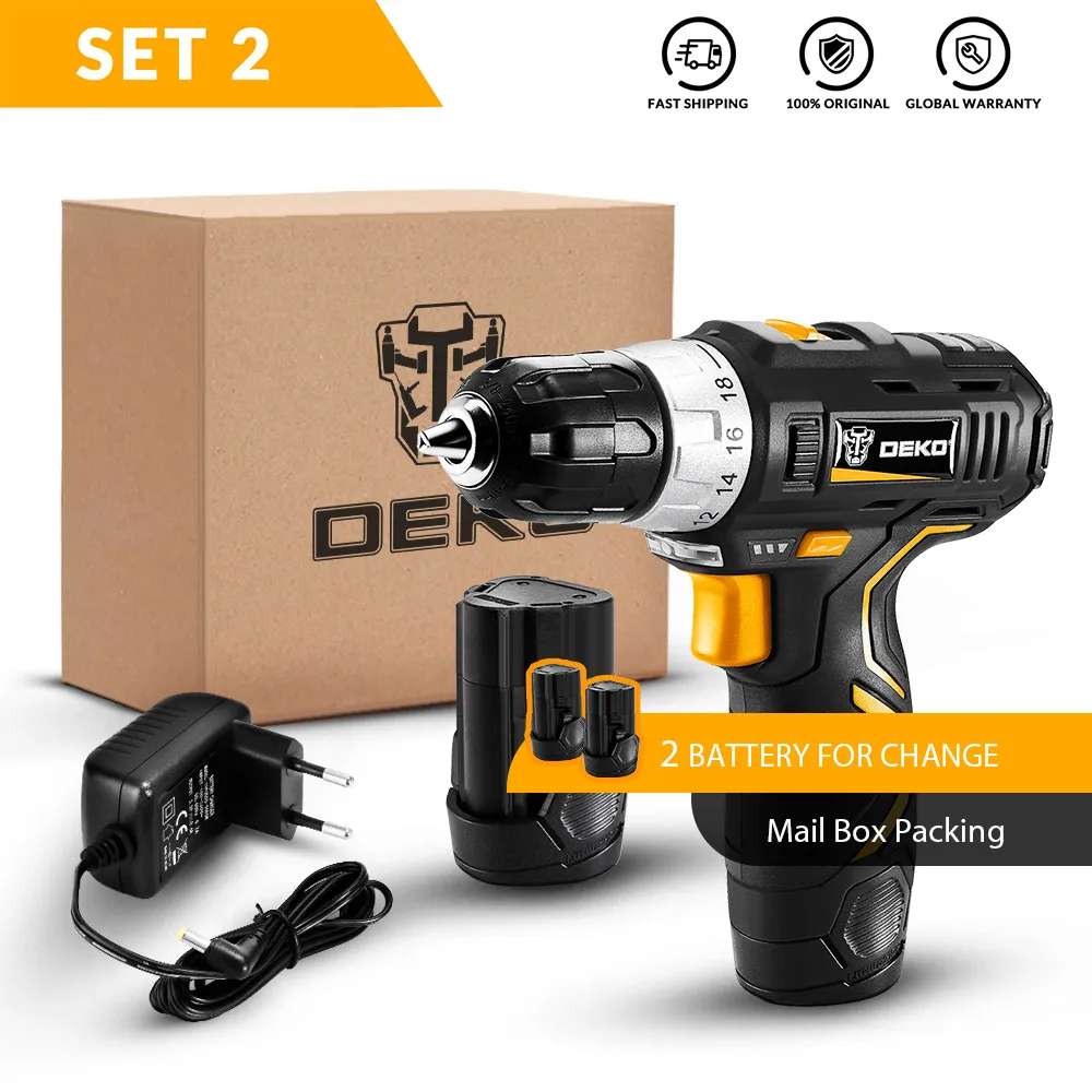 Оригинальная Аккумуляторная дрель DEKO GCD12DU3, 12 В, электрическая отвертка, литий-ионный драйвер, электроинструменты с переменной скоростью - Цвет: SET2