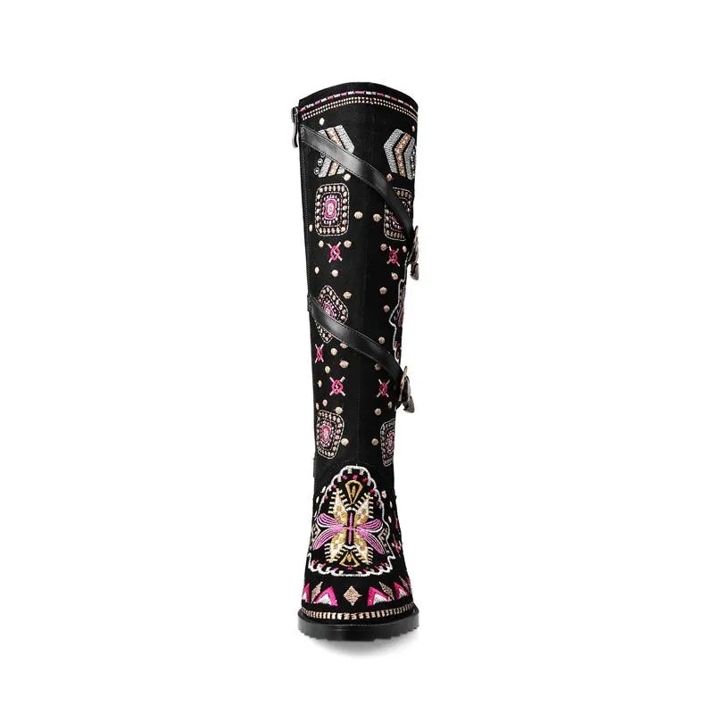 ASUMER/Большие размеры 34-46, новые сапоги из натуральной кожи, зимние сапоги до колена на квадратном каблуке с пряжкой, зимние сапоги