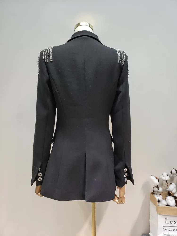 Женский однобортный пиджак Cakucool облегающий с бриллиантами на плечах Офисная