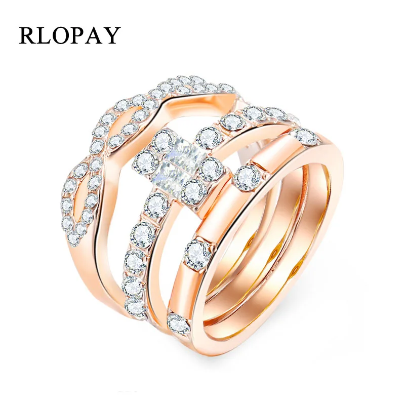 RLOPAY 3 шт./компл. Мода Бесконечность циркон кольца комплект для женщин Кристалл