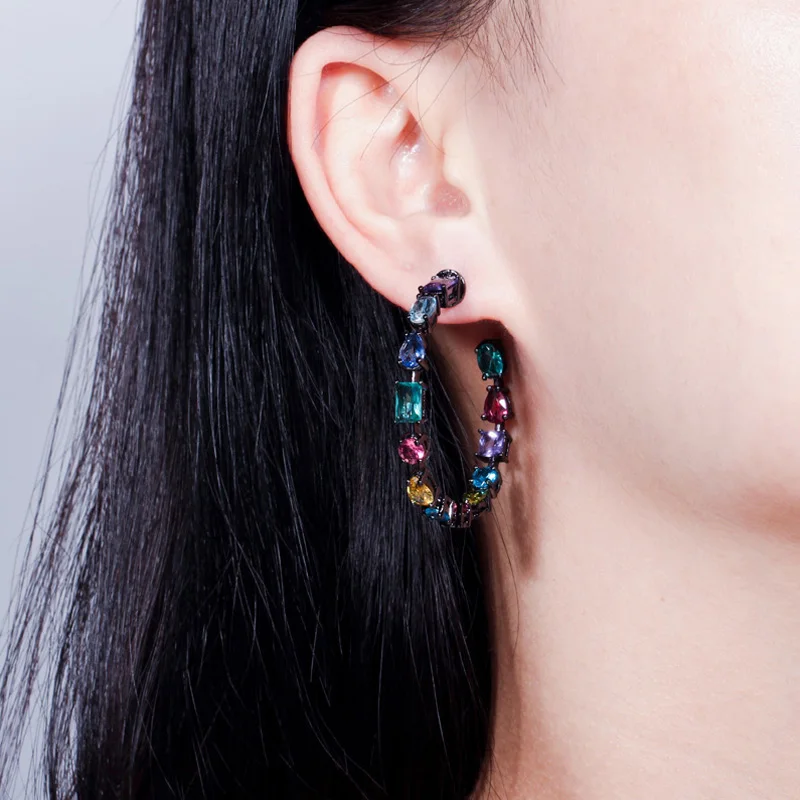 Женские круглые серьги кольца ThreeGraces уникальные трендовые многоцветные черного