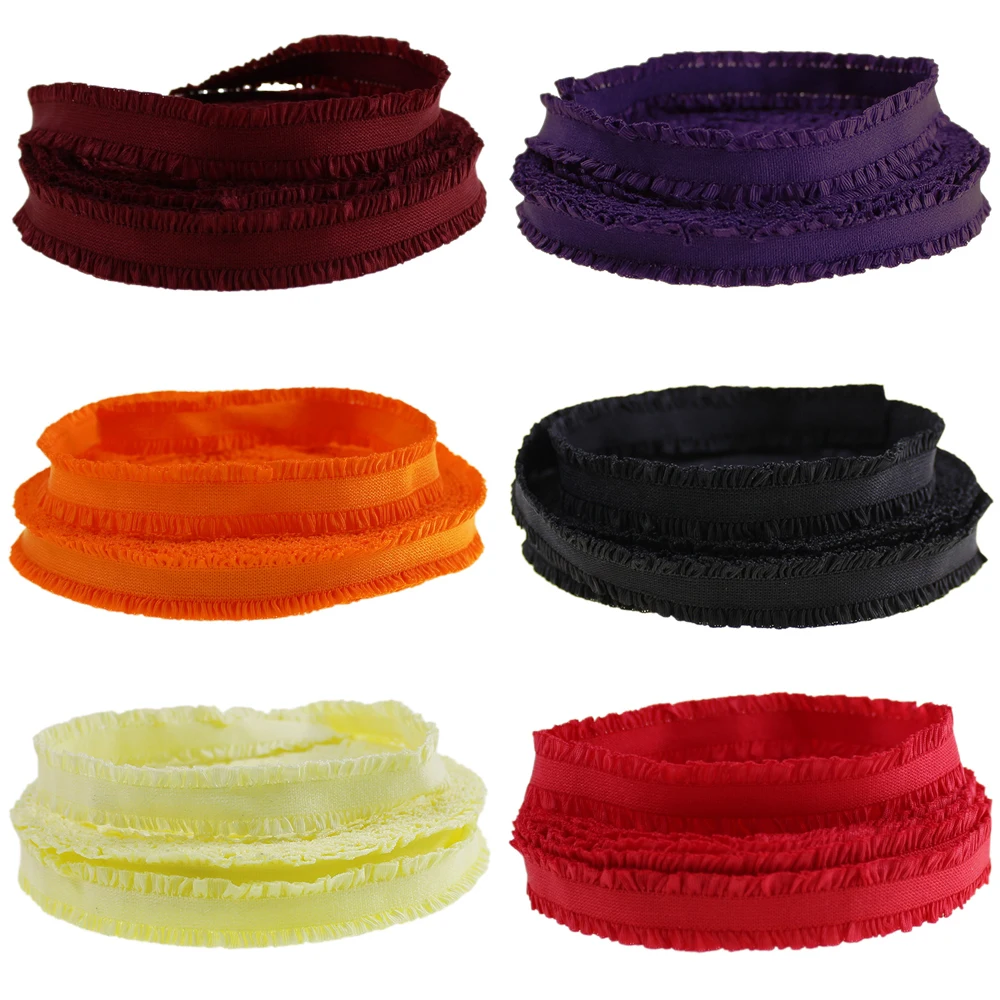 

6 colors 13mm elastic ribbon, ruffled lace ribbon 10yards/lot retail packing