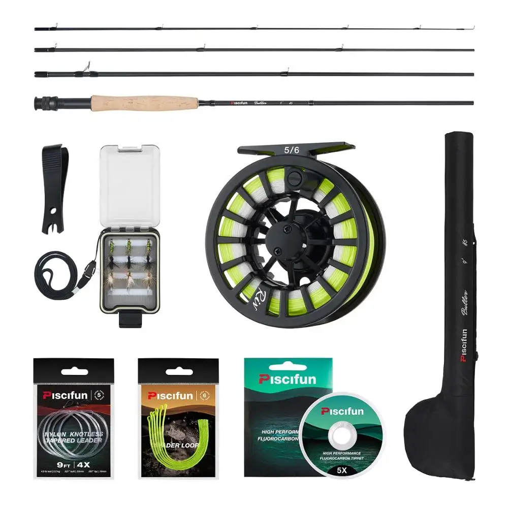 Fly Rod Combo Piscifun Алюминий 5/6 нахлыстовая катушка 2,7 м угольный стержень Fly Line/бэк-производственная линия/оборудование для 9 штук мухи/ящик для рыболовных принадлежностей с 77 см стержень сумка Fly стержень комбо - Цвет: Fly Rod Combo
