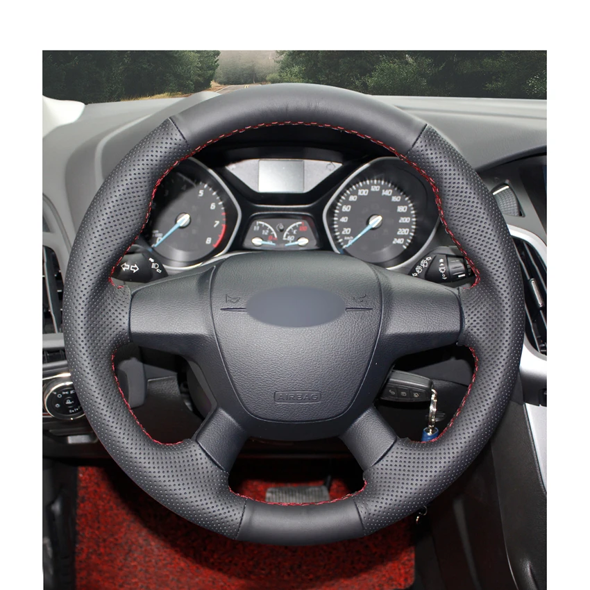 Ручная работа черный PU искусственная кожа чехол на руль для Ford Focus 3 2012-2014 KUGA Escape